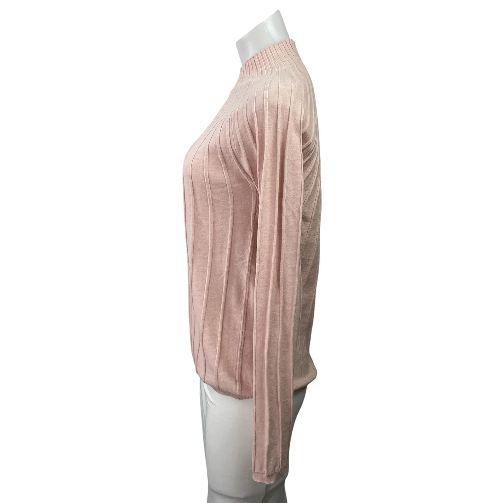 MNG Mango Women's Pink Ribbed Knit Mock Neck Long Sleeve Sweater Top Size XL - Image 2