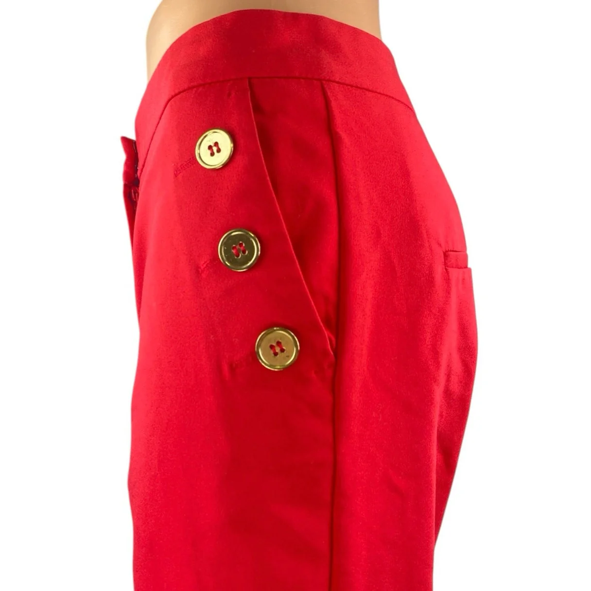 MNG Mango Women's Red High Waisted Tapered Leg Cropped Trousers Pants Size 4 - Image 4