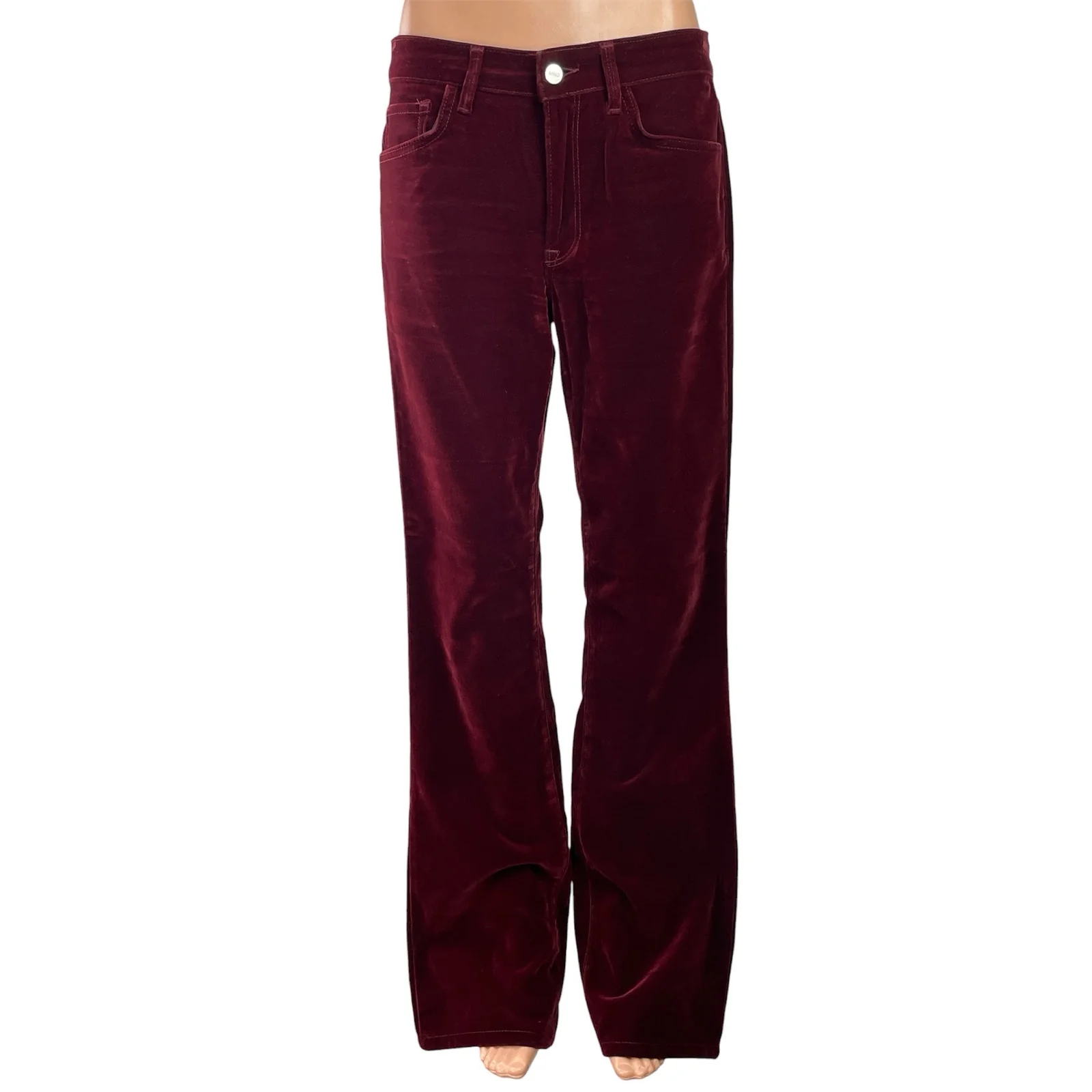 MNG Mango Women's Red Velvet Velour High Rise Wide Leg Trousers Pants Size 8