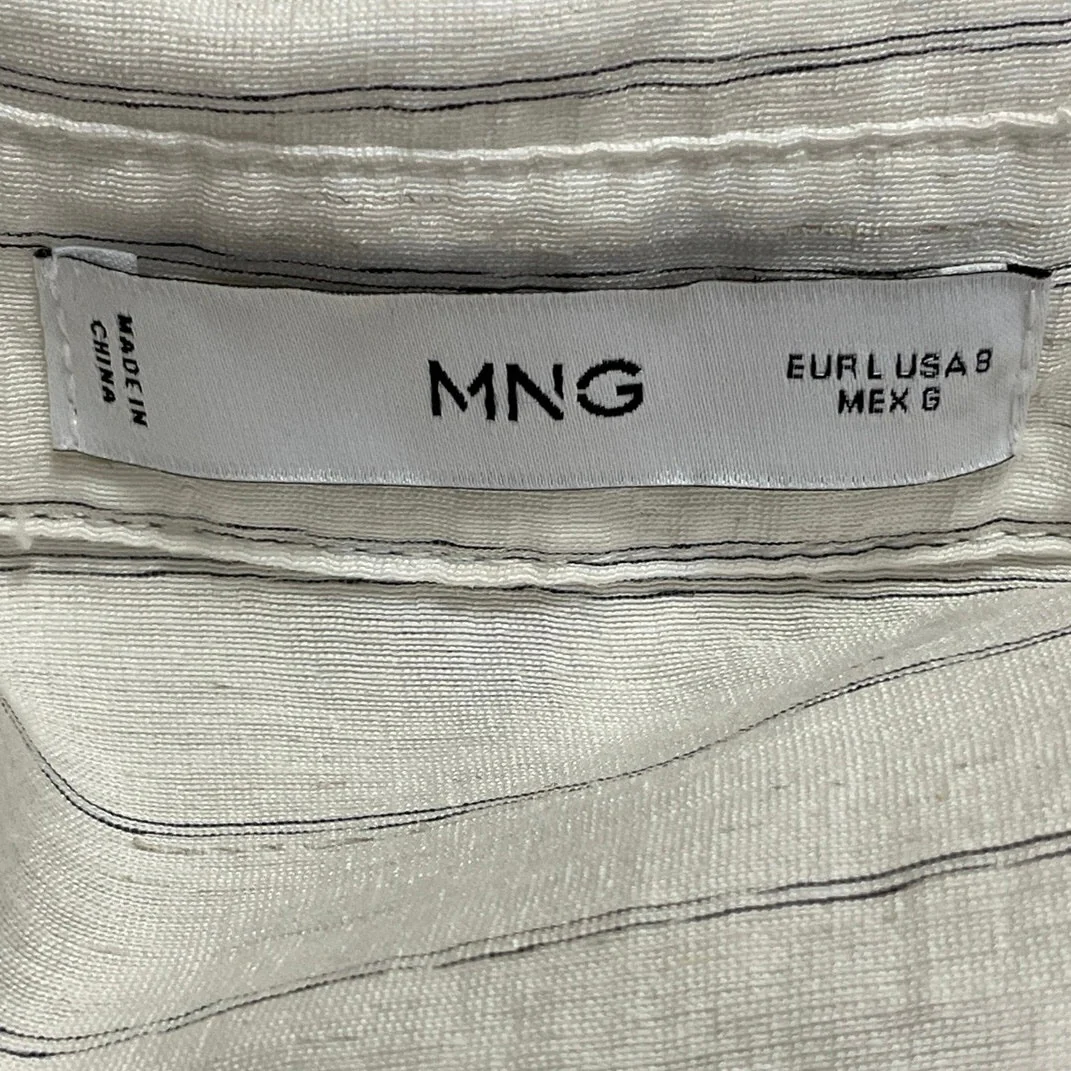 MNG Mango Womens White Linen Pinstriped Long Sleeve Button Down Shirt Top Size 8 - Image 5