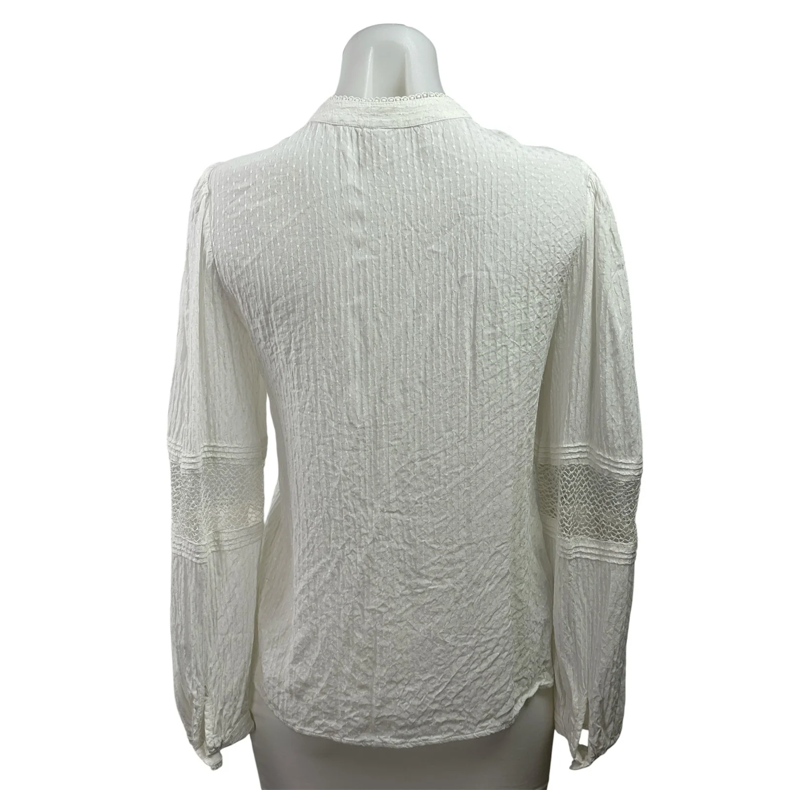 MNG Mango Women's White Pintuck Long Sleeve Button Down Blouse Shirt Top Size 4 - Image 3