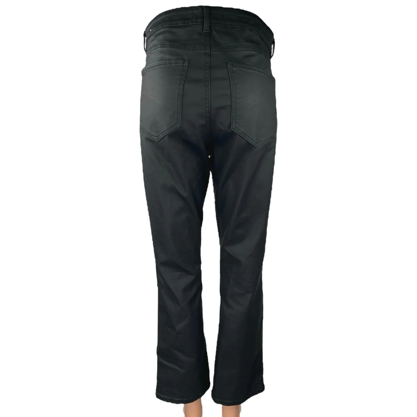 MNG Womens Black Coated High Waisted Stretch Flared Bootcut Casual Pants Size 12 - Image 3