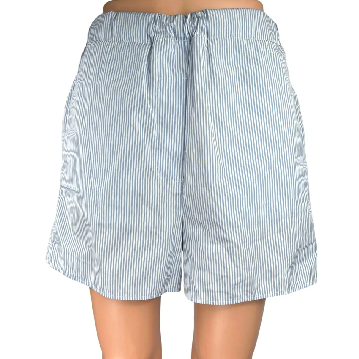 MNG Women's Blue White Pinstriped High Waisted Pull On Casual Shorts Size S