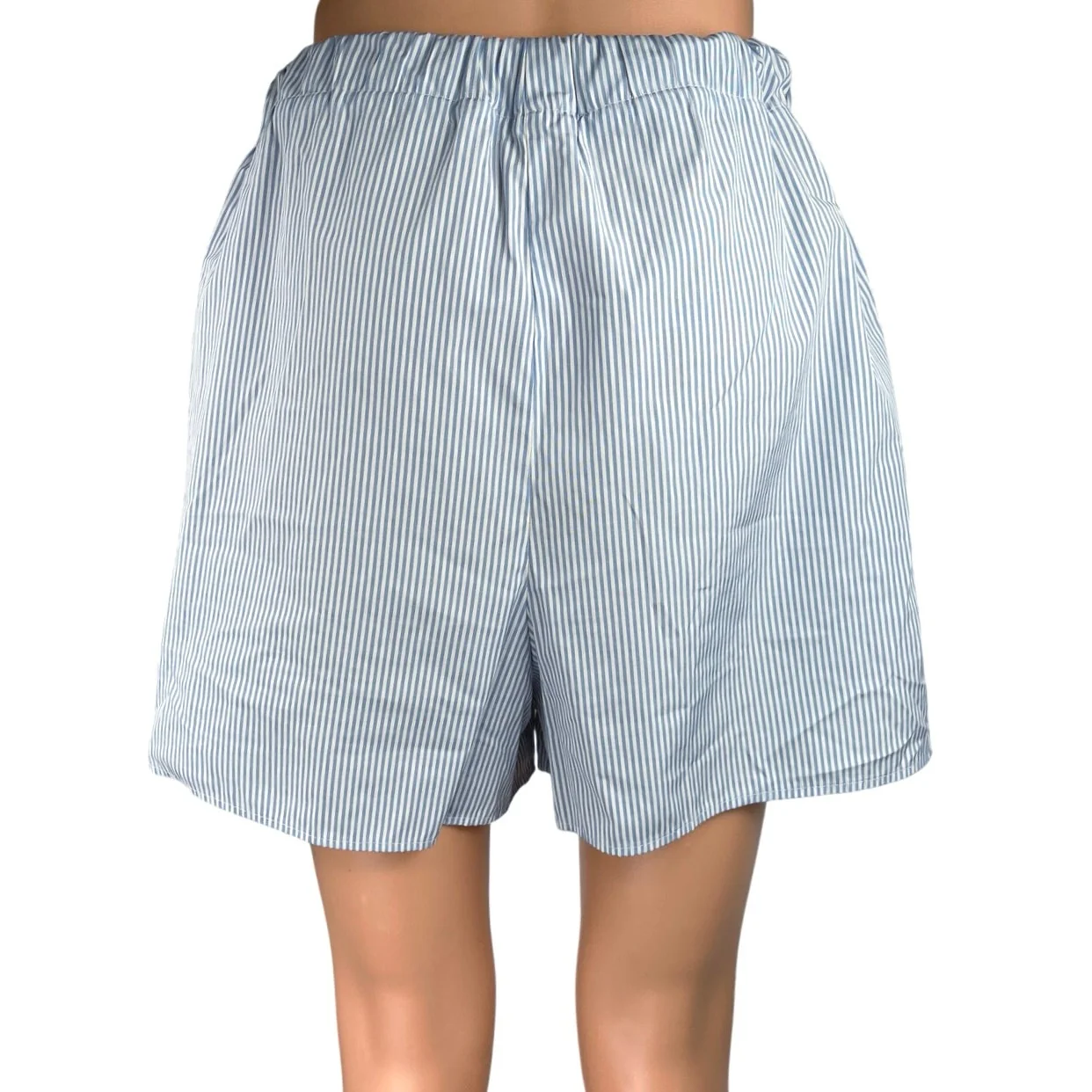 MNG Women's Blue White Pinstriped High Waisted Pull On Casual Shorts Size S - Image 3