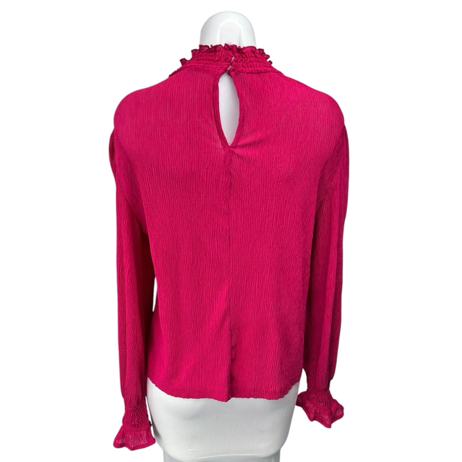 MNG Women's Pink Ruffle High Neck Puff Long Sleeve Pullover Blouse Top Size M - Image 2