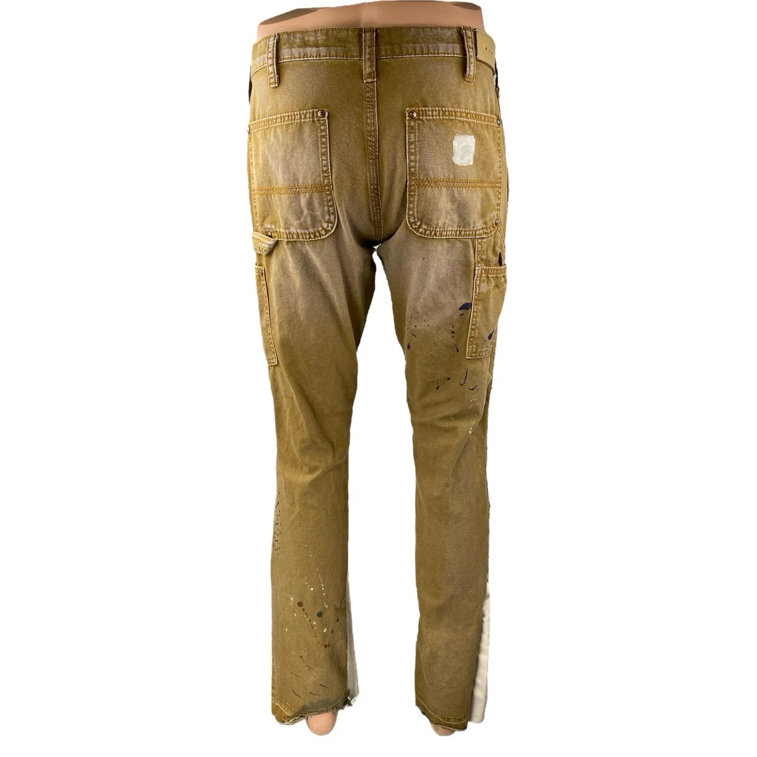 MNML Men's Brown Paint Splatter Bootcut Flared Chino Khaki Trousers Pants Sz 30 - Image 3
