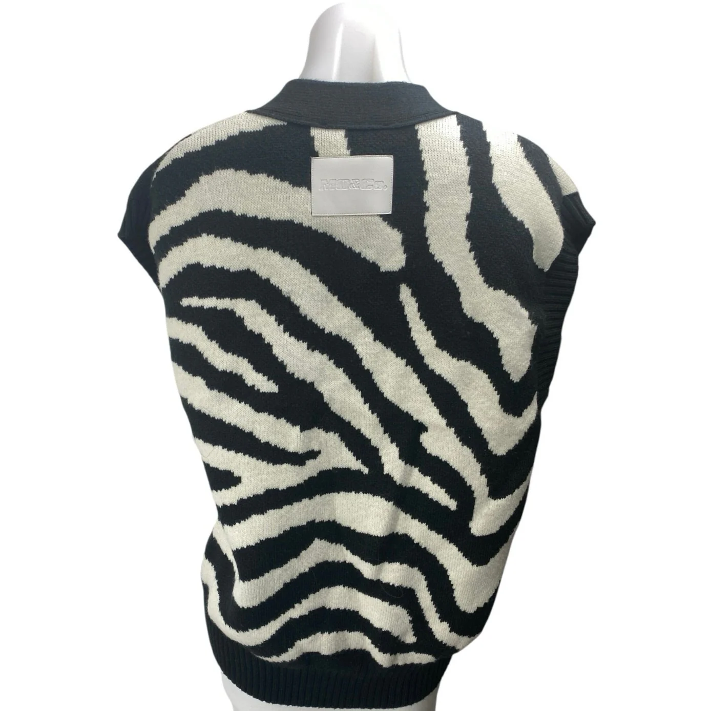 MO&Co Black White Wool Zebra Animal Print Short Sleeve Cardigan Sweater Size L - Image 2