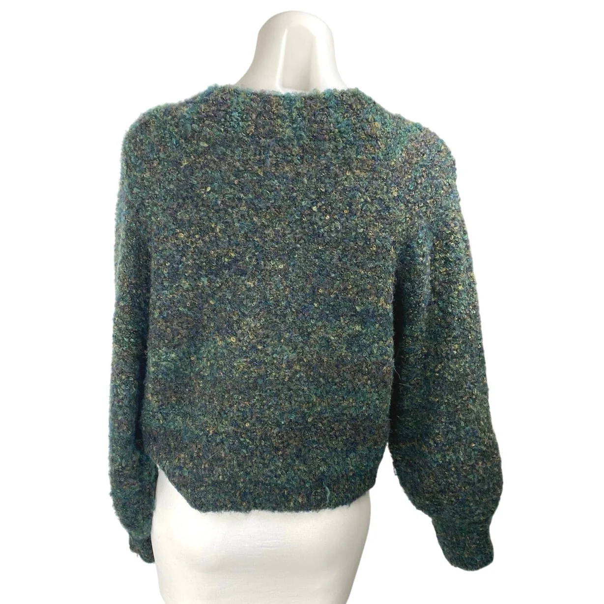 Molly Bracken Green Striped Fuzzy Fleece Button Down Cardigan Sweater Top Sz XS - Image 2