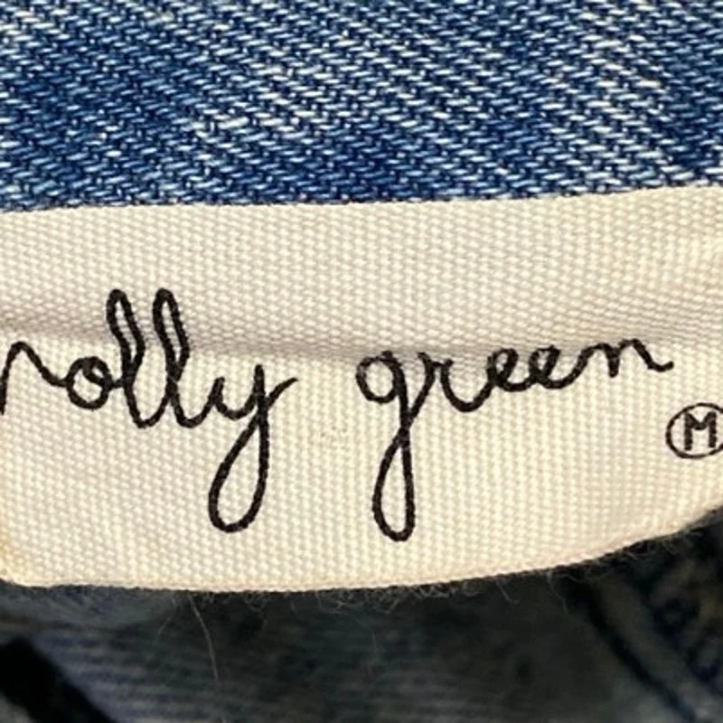 Molly Green Blue Button Fly Pockets Midi Flared A-Line Denim Jeans Skirt Size M - Image 4