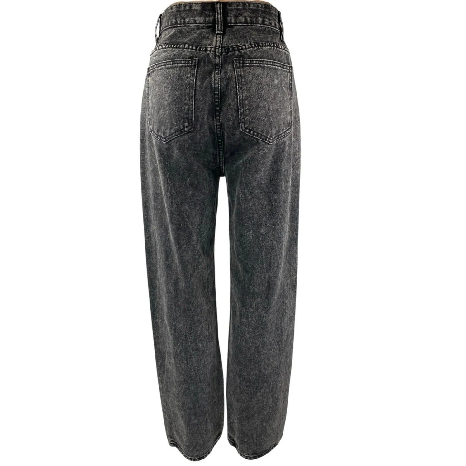 Momokrom women's Black Washed High Waisted Wide Leg Baggy Denim Jeans Size 6 - Image 3