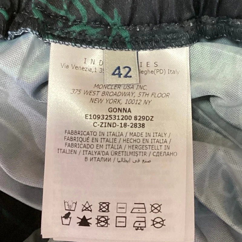 Moncler Green Black Pleated Graphic High Waisted Drawcord A Line Mini Dress M - Image 7