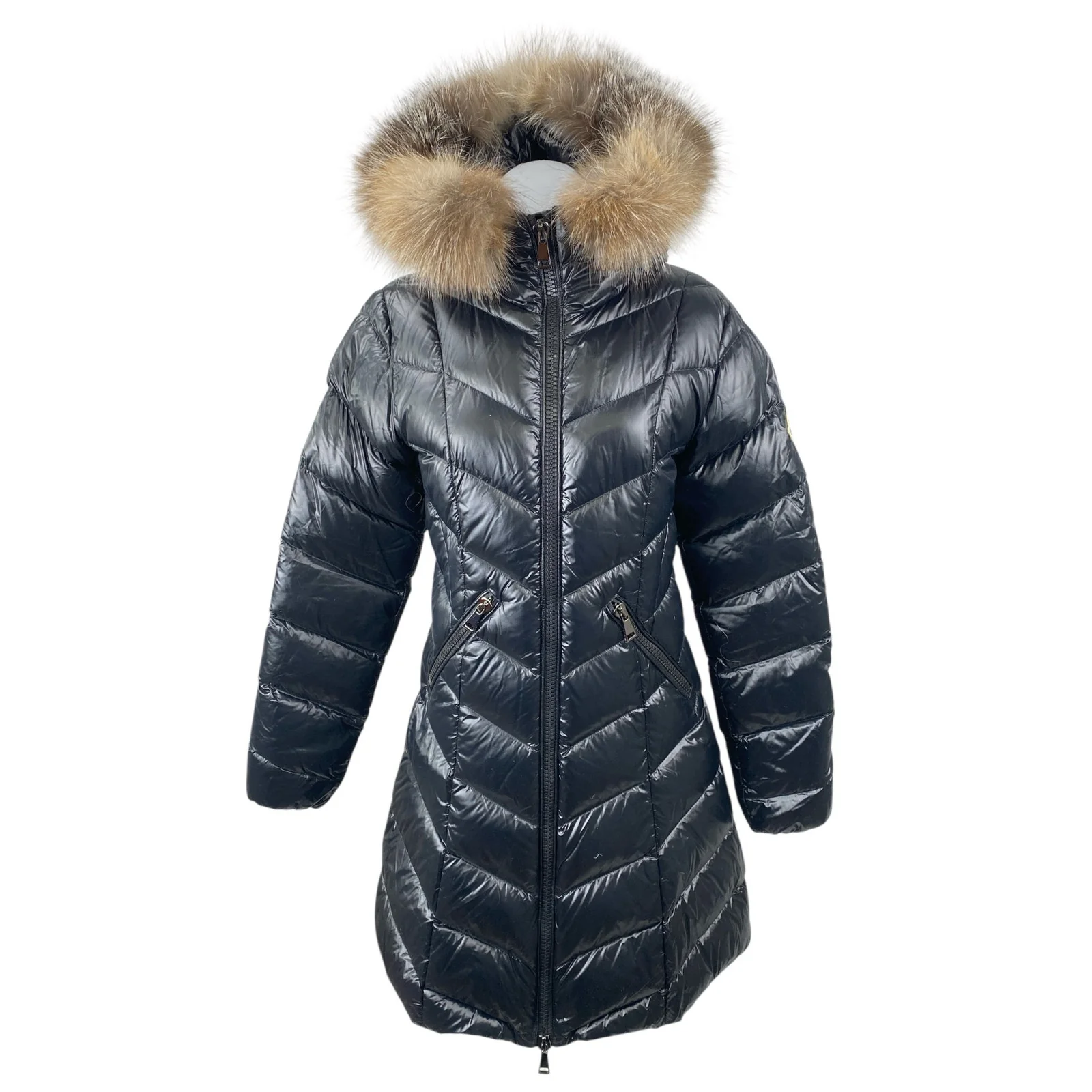 Moncler Women's Black Faux Fur Hoodie Long Sleeve Full Zip Puffer Coat Jacket 2
