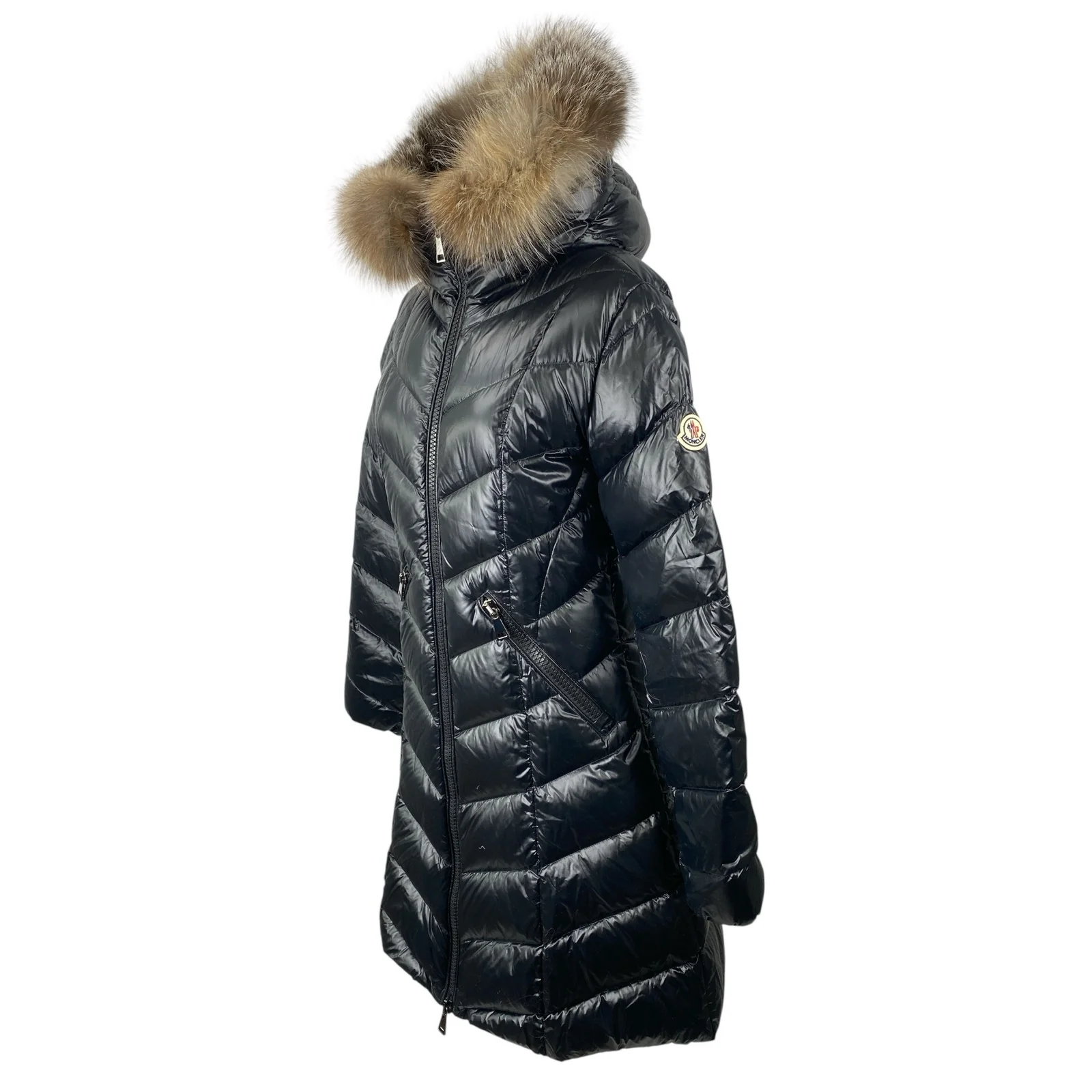 Moncler Women's Black Faux Fur Hoodie Long Sleeve Full Zip Puffer Coat Jacket 2 - Image 3