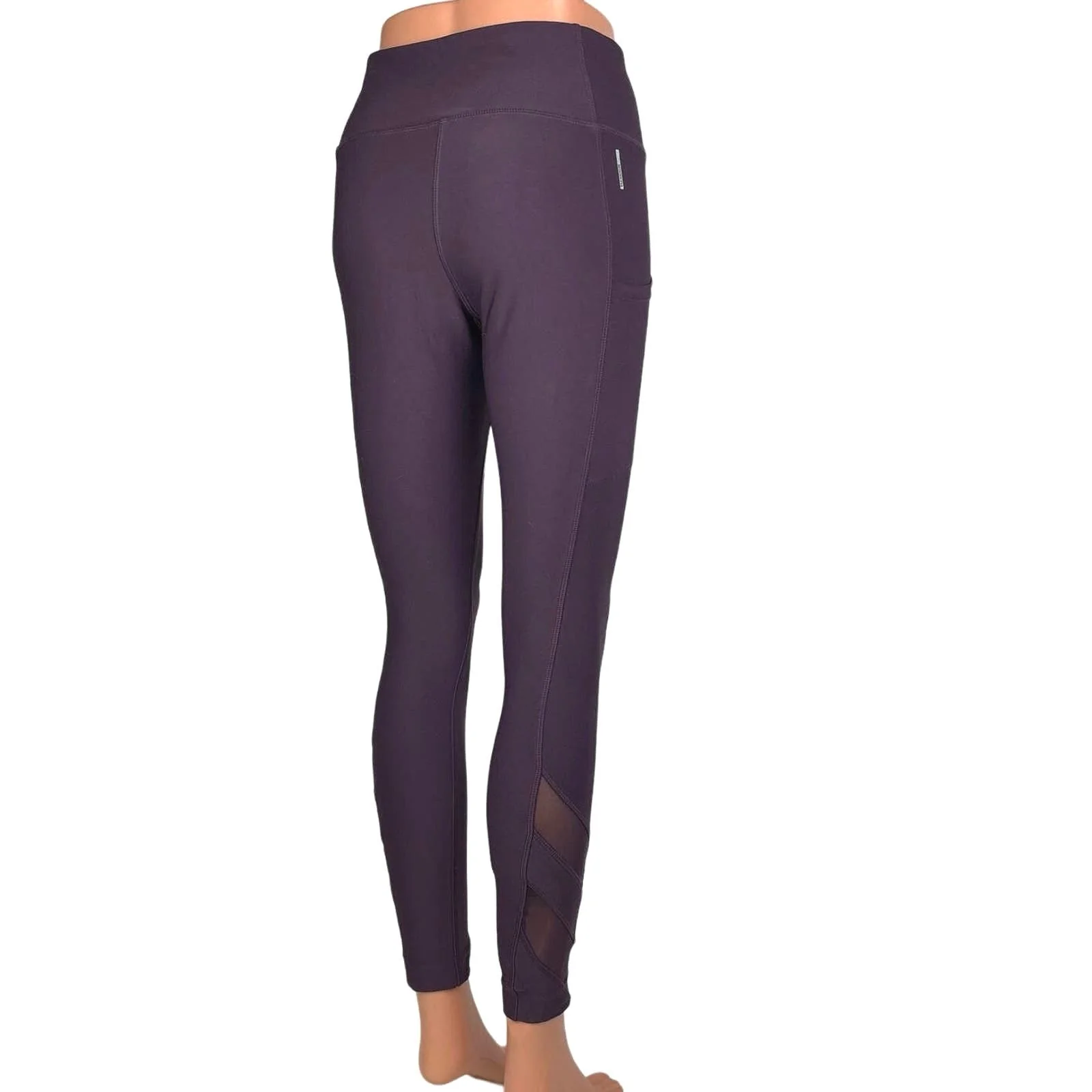 Mondetta Purple Mesh Pockets High Rise Ankle Skinny Pull On Yoga Leggings Size S - Image 3