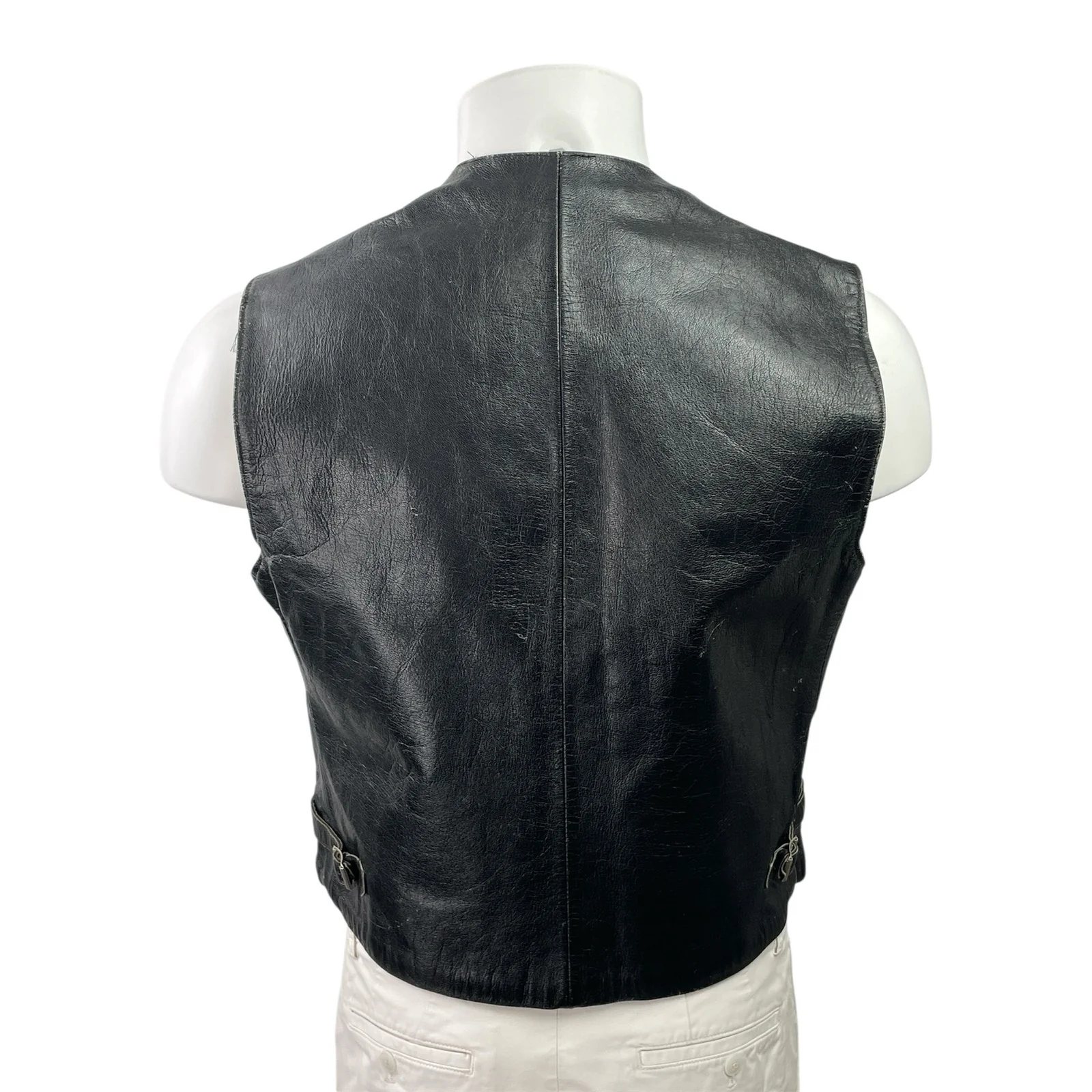 Monguzzi Milano Men's Black Genuine Leather Full Zip Biker Vest Jacket Size 42 - Image 3