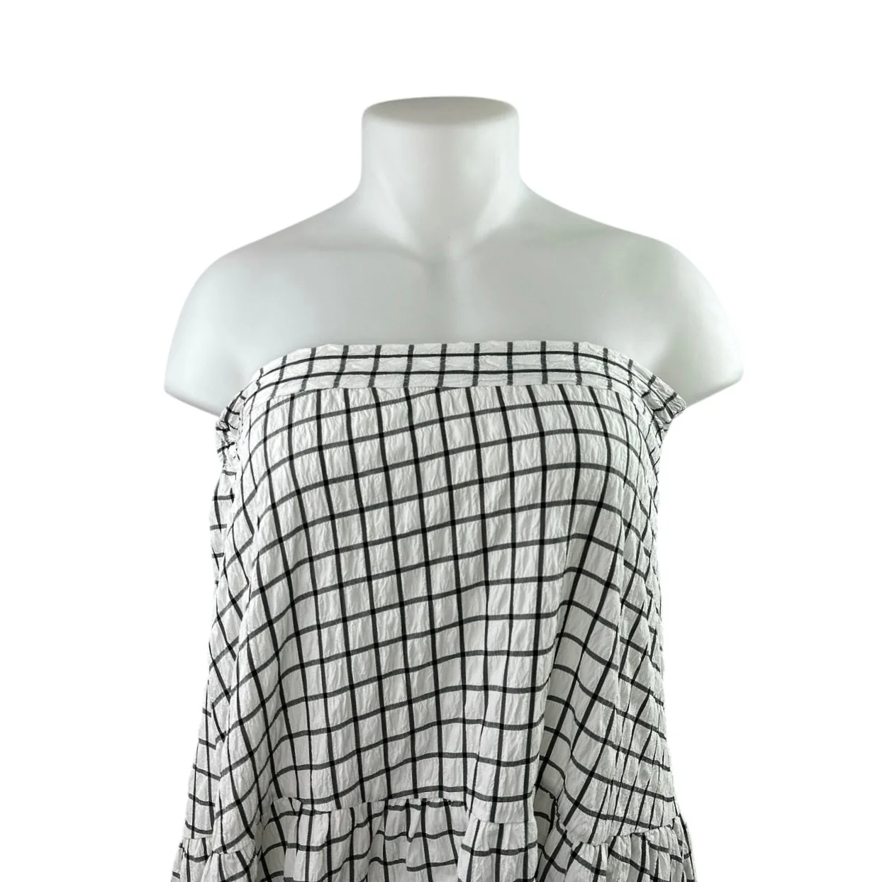 Monki White Grid Checkered Plaid Strapless Sleeveless Midi Tube Tank Dress Sz XL - Image 3