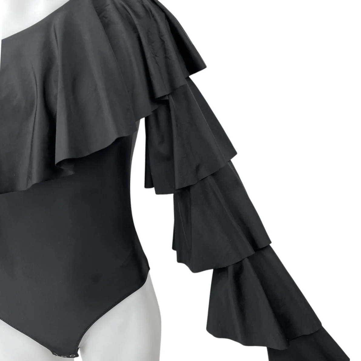 Monki Womens Black One Shoulder Ruffle Long Sleeve Bodysuit Blouse Top Size 1 - Image 4