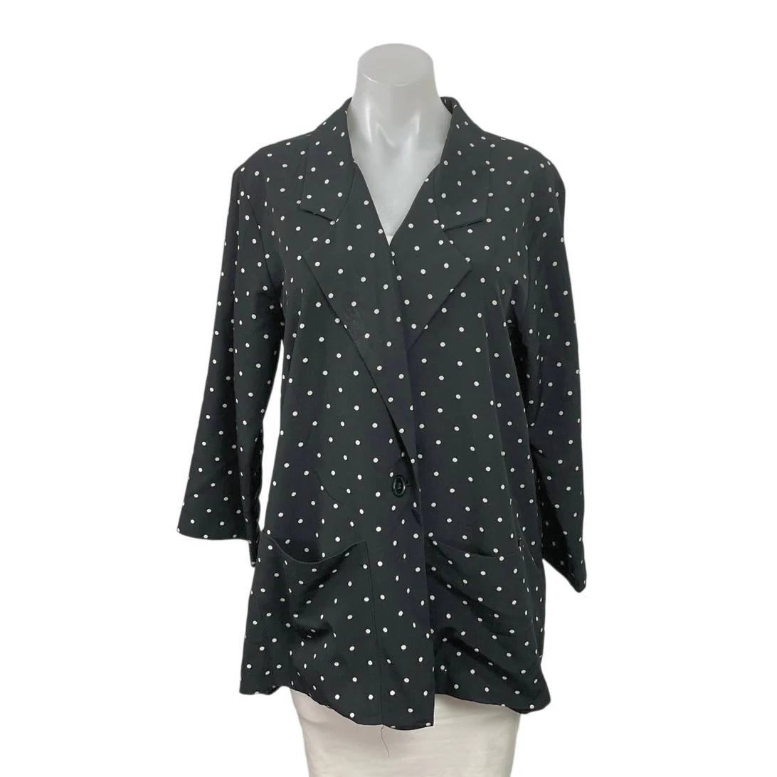 Monki Women's Black Polka Dots Notch Lapel Pocket Blazer Coat Jacket Size M