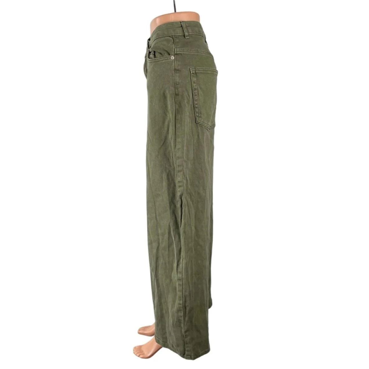 MONKI Women's Green High Waisted Wide Leg Palazzo Baggy Denim Jeans Size 34 - Image 3