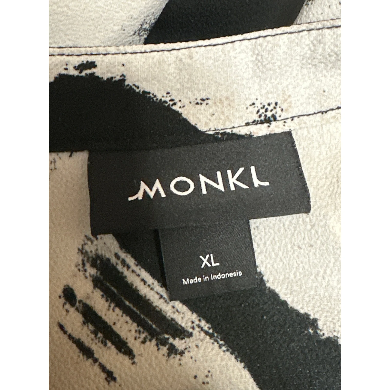 MONKL Black White Short Sleeve Abstract Button Front Maxi Shirt Dress Size XL - Image 5