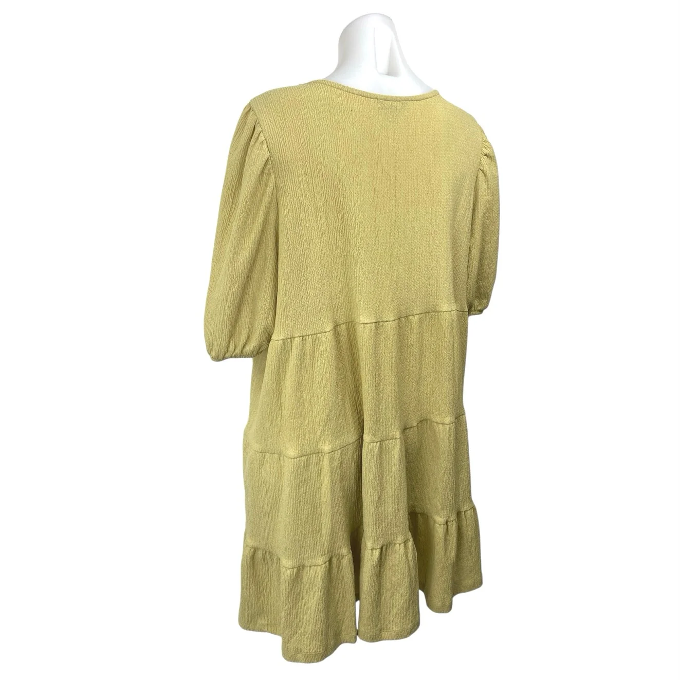 MONKL Green Half Puff Sleeve Textured Tiered Ruffle Mini Shift Dress Size XL - Image 2