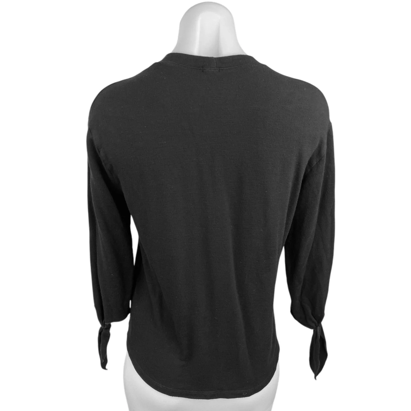Monrow Black Crew Neck Tie Hem 3/4 Sleeve Pullover Basic Sweater Top Sz XS - Image 2