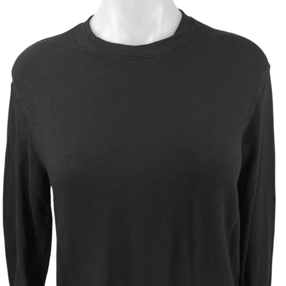 Monrow Black Crew Neck Tie Hem 3/4 Sleeve Pullover Basic Sweater Top Sz XS - Image 3