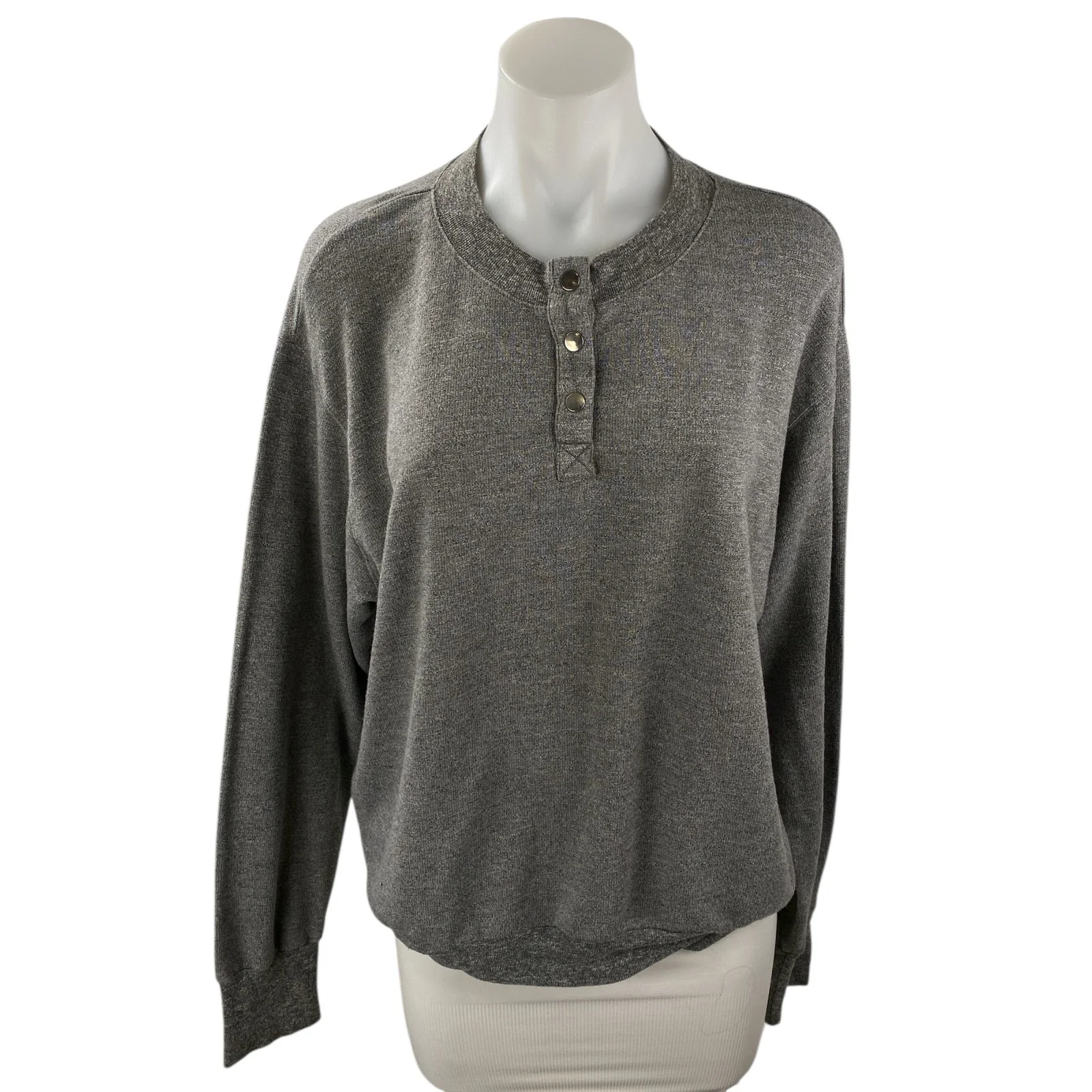 Monrow + Soul Cycle Gray Embroidered Long Sleeve Henley Sweater Top Size XL