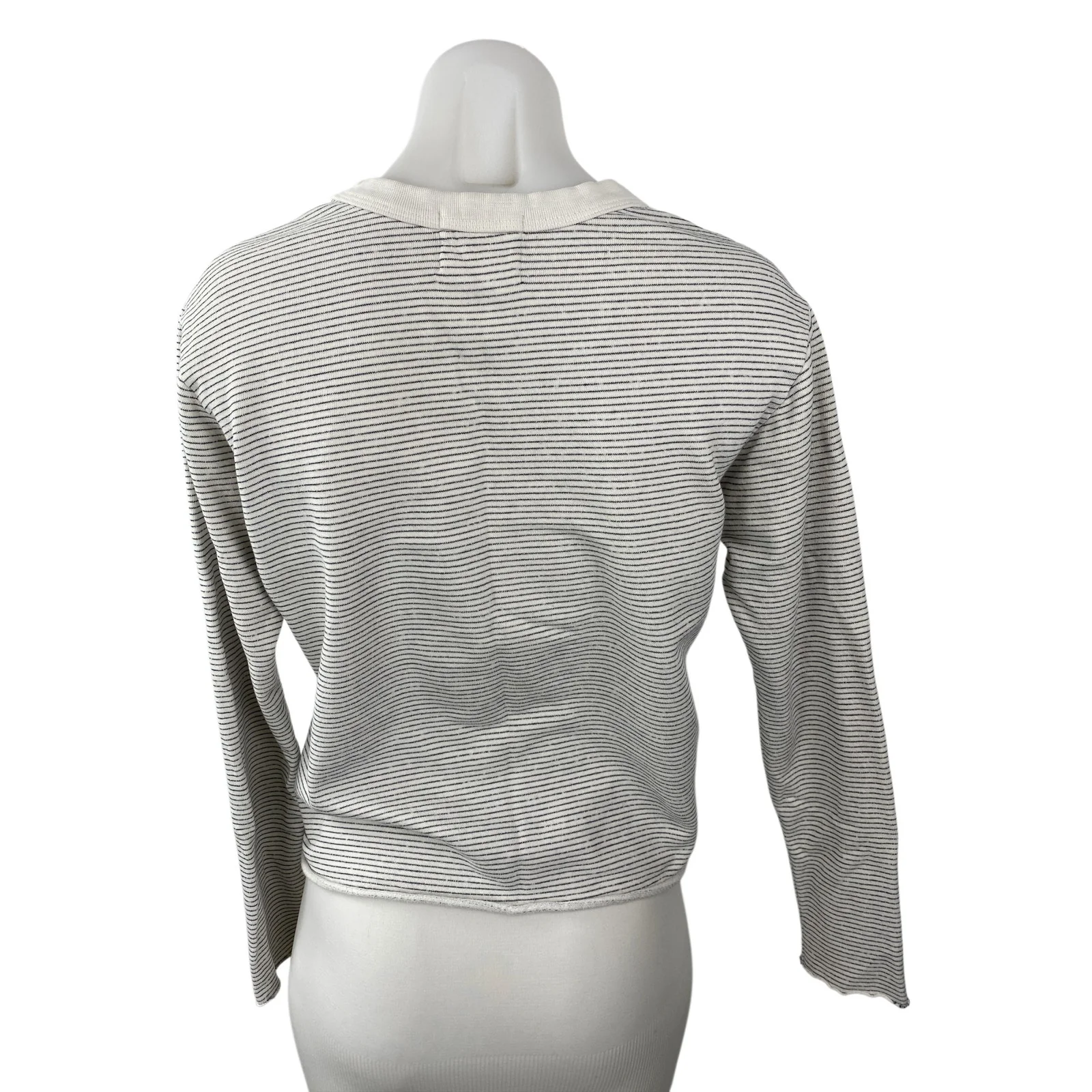 Monrow Women's Gray Kiss Mark Long Sleeve Crew Striped T Shirt Tee Top Size S - Image 4