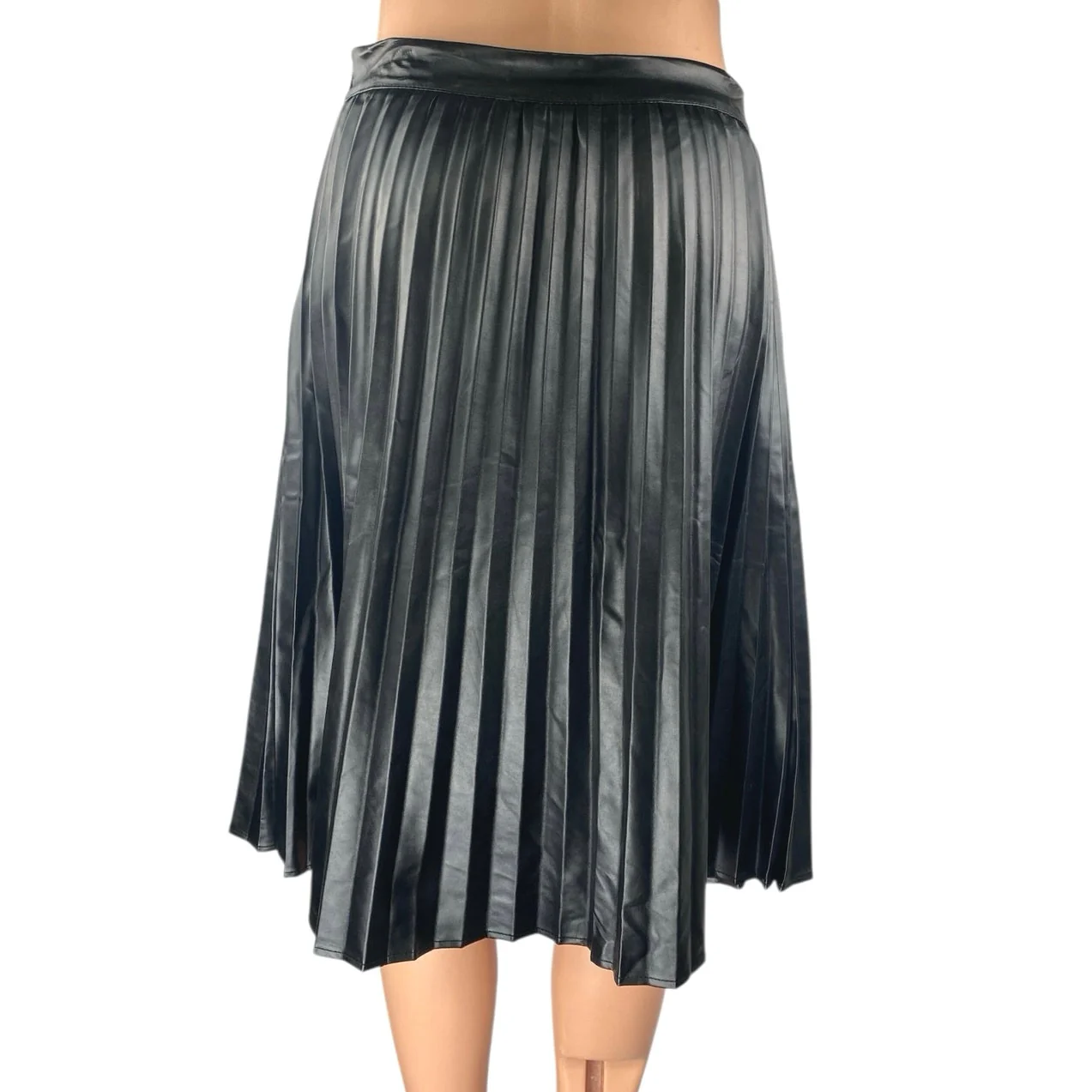 Monteau LA Black Faux Leather Vegan Pleated High Waist A Line Midi Skirt Size M - Image 3