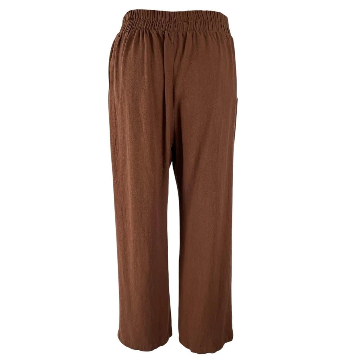 Monteau Women's Brown High Rise Pull On Wide Leg Boho Trousers Pants Size M - Image 3