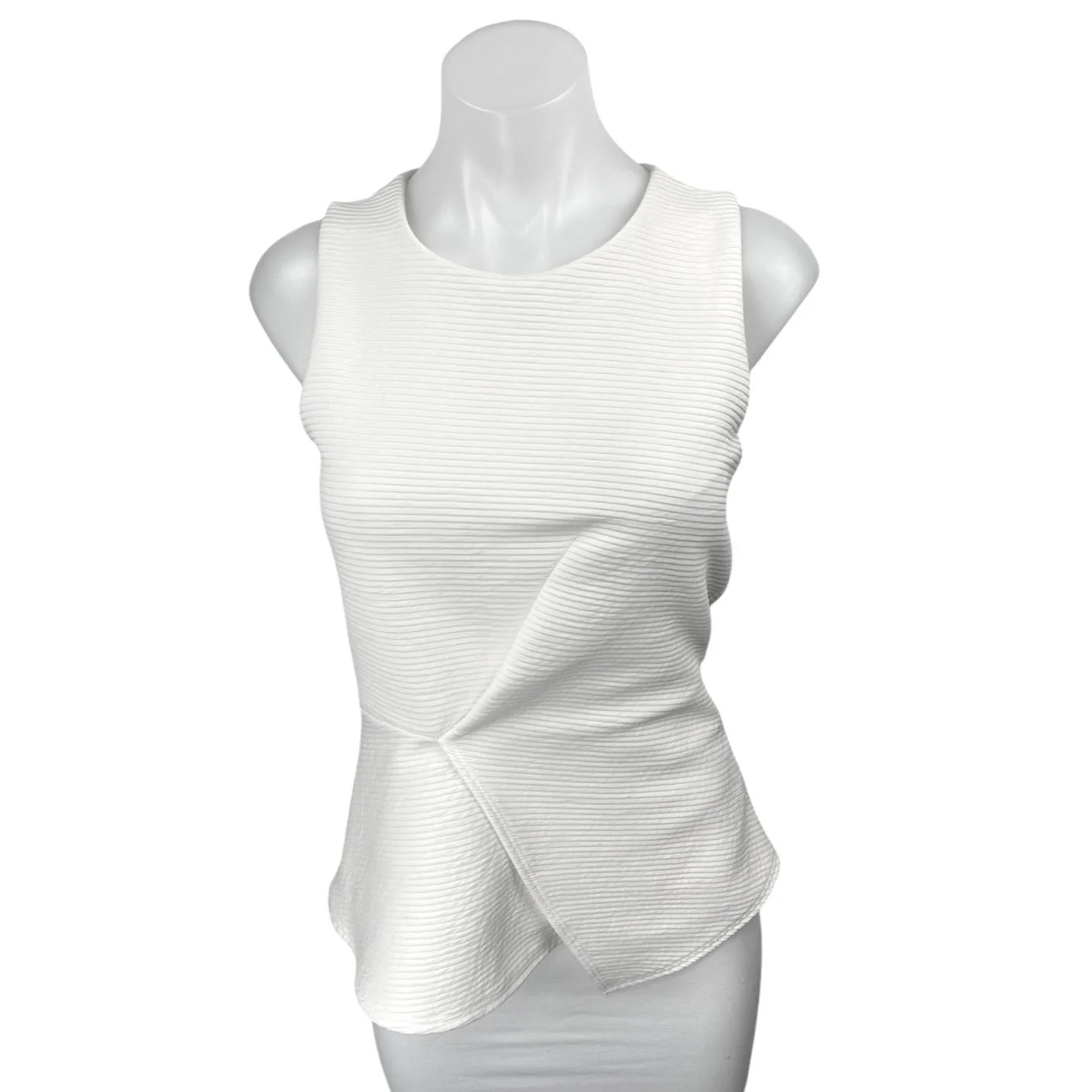 Monteau Women's White Sleeveless Ribbed Knit Zip Peplum Tank Blouse Top Size S