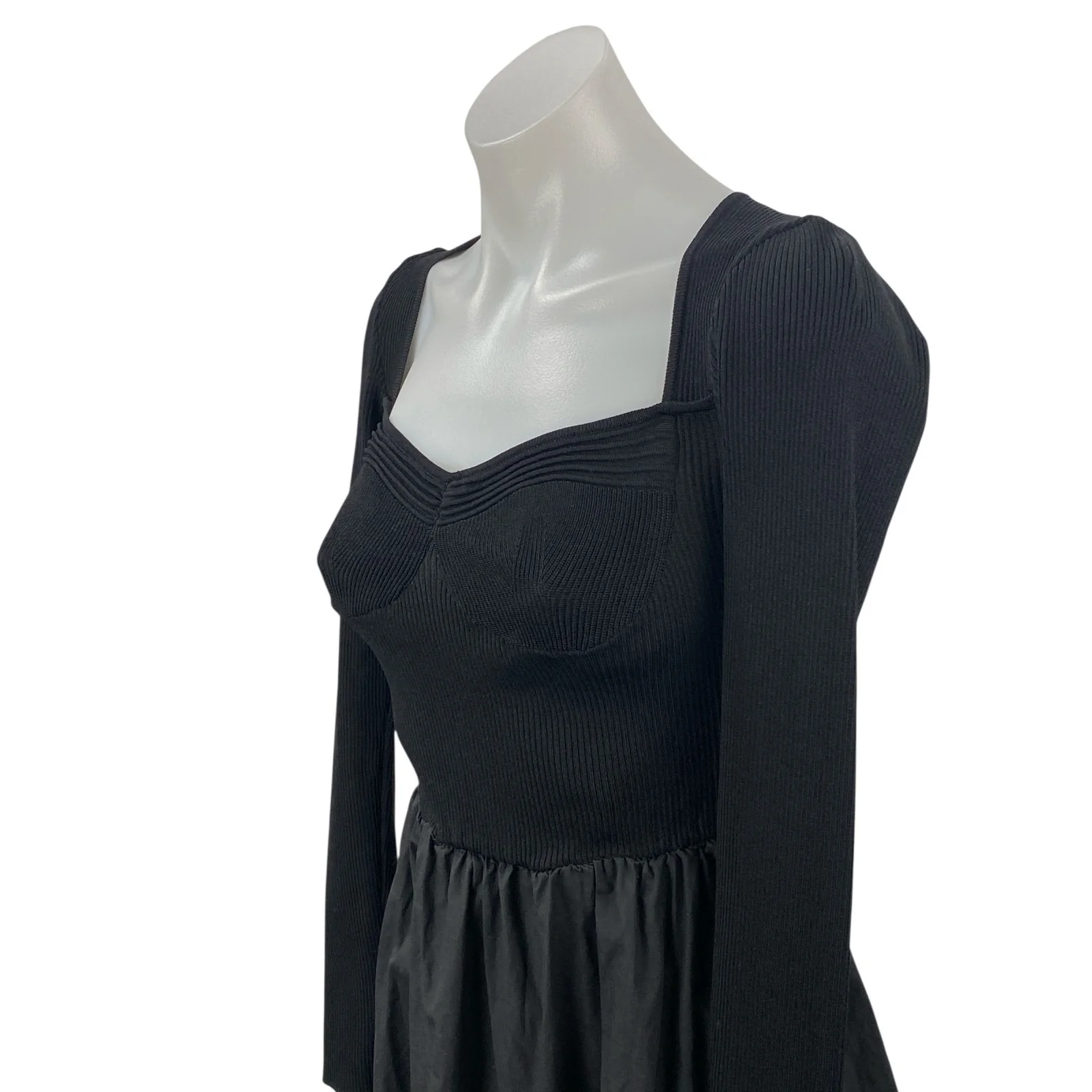 Moon River Mixed Media Black Sweetheart Neck Long Sleeve  Midi Flare A-Line XS - Image 2