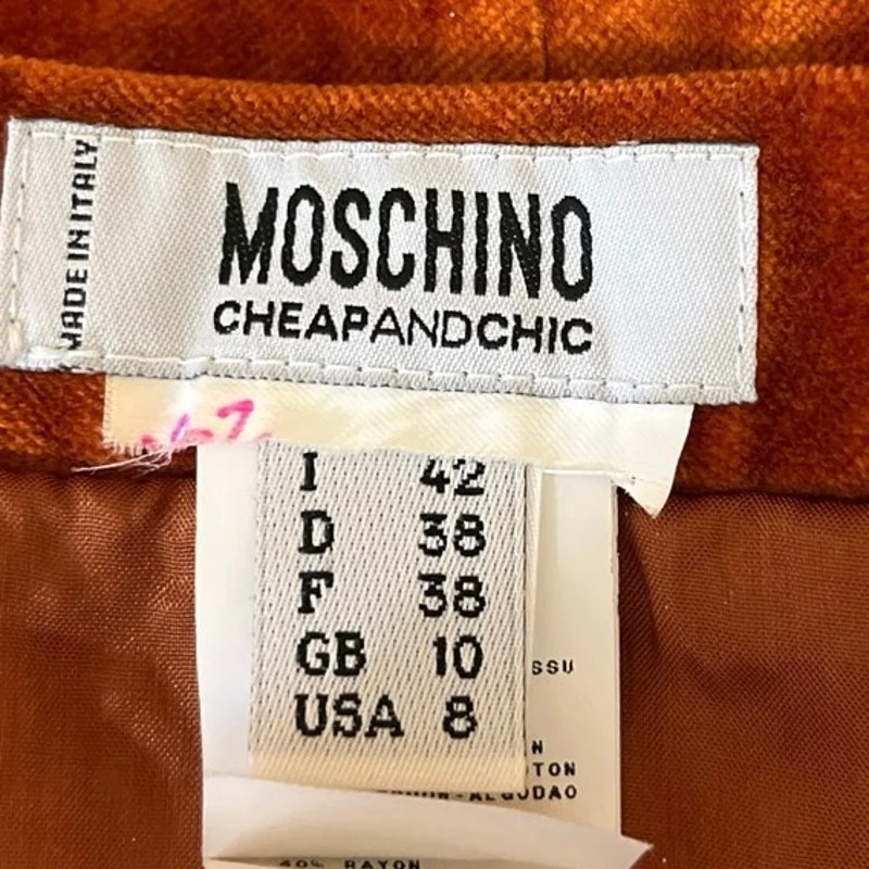 Moschino Cheap And Chic Women's Brown Velvet Front Slit Straight Midi Skirt Sz 8 - Image 4