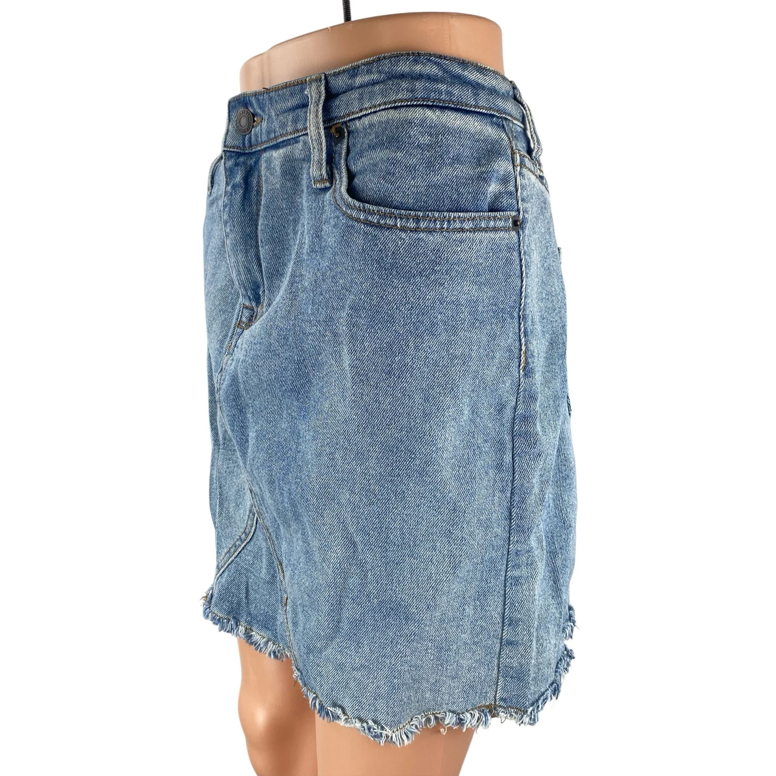 Mossimo Blue Raw Fayed Hem High Rise Mini Deconstructed A-Line Denim Skirt 12/31 - Image 3