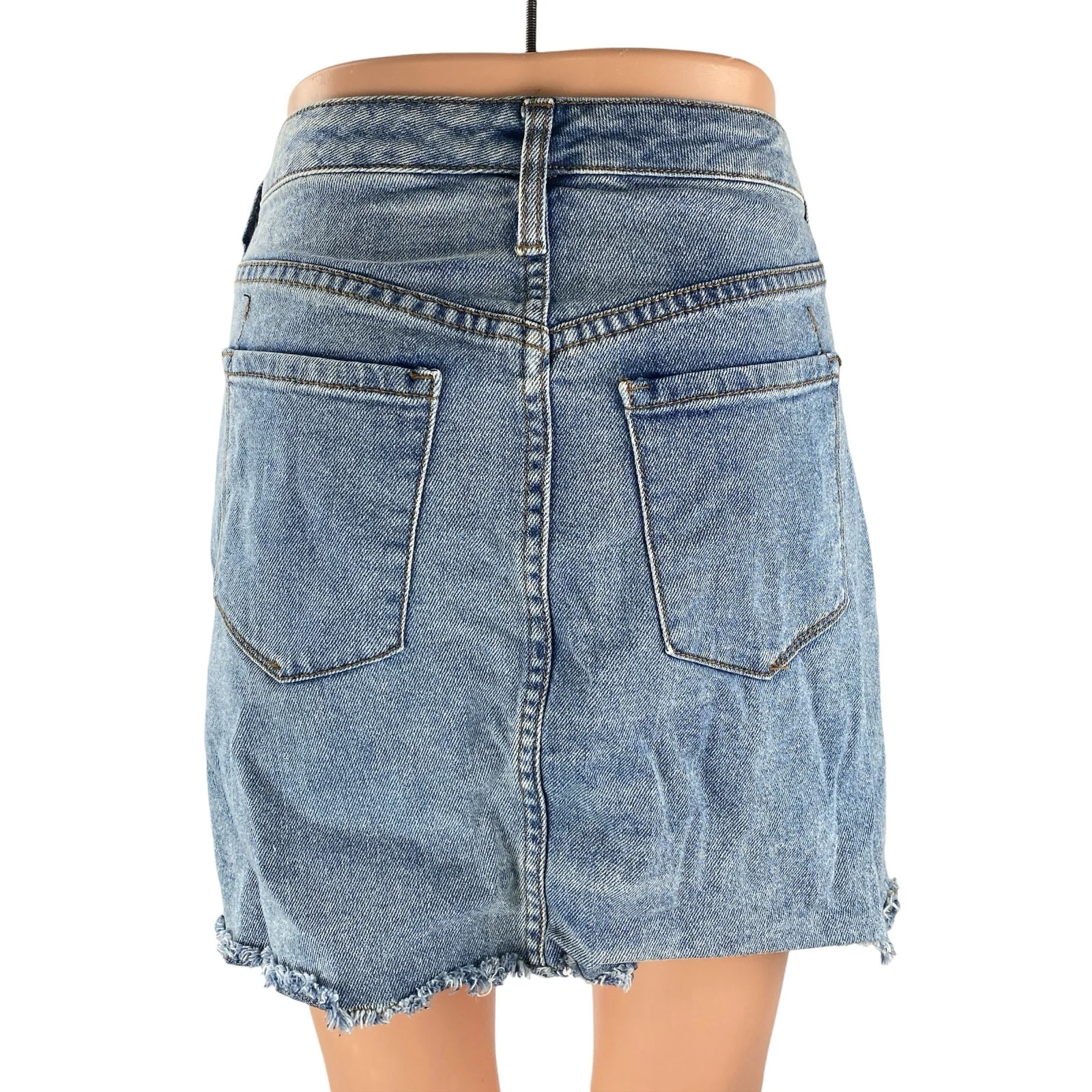 Mossimo Blue Raw Fayed Hem High Rise Mini Deconstructed A-Line Denim Skirt 12/31 - Image 4