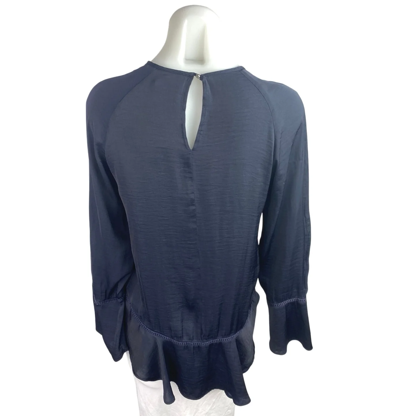 Mossimo Women's Black Peplum Long Bell Sleeve Keyhole Peasant Blouse Top Size XS - Image 2