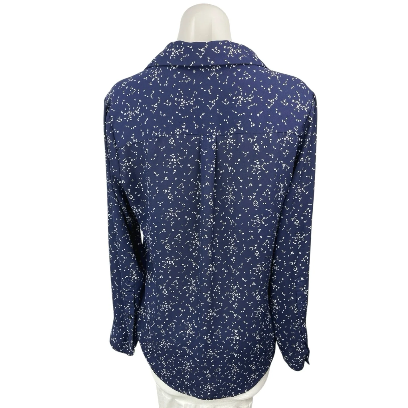 Mossimo Women's Navy White Button Down Collar Long Sleeve Shirt Blouse Top Sz M - Image 2