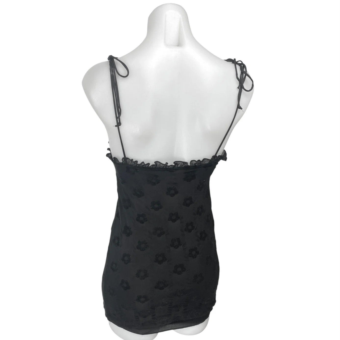 Motel Black Sleeveless Floral Jacquard Ruffle Cami Tank Mini Bodycon Dress XS - Image 2