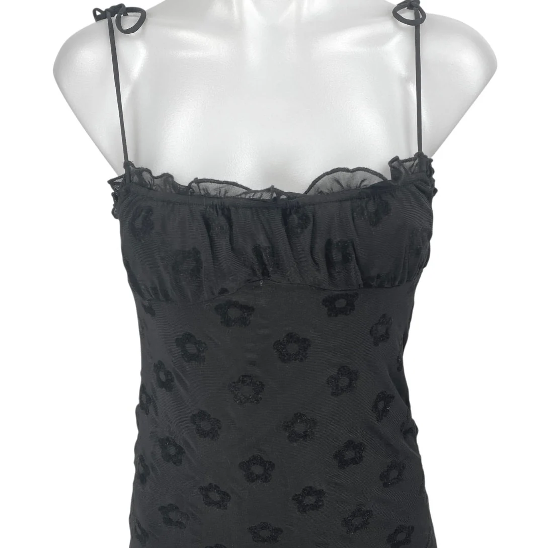 Motel Black Sleeveless Floral Jacquard Ruffle Cami Tank Mini Bodycon Dress XS - Image 3