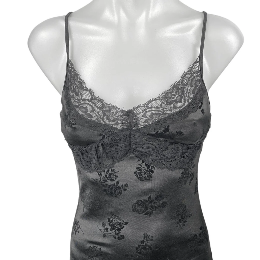 MOTEL Coti Black Floral Lace Silk Satin Cami Camisole Bodycon Tank Dress Size XS - Image 3