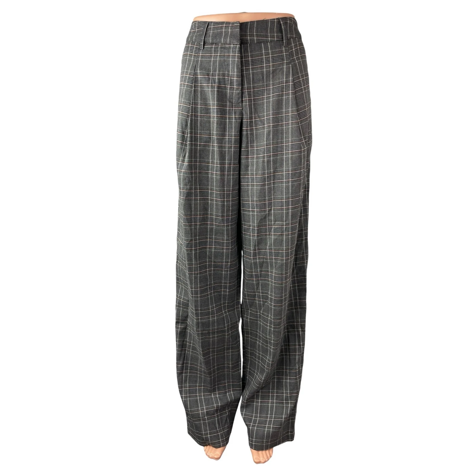 Motel Sakaria Check Pleated High Rise Palazzo Wide Leg Trousers Dress Pants 28