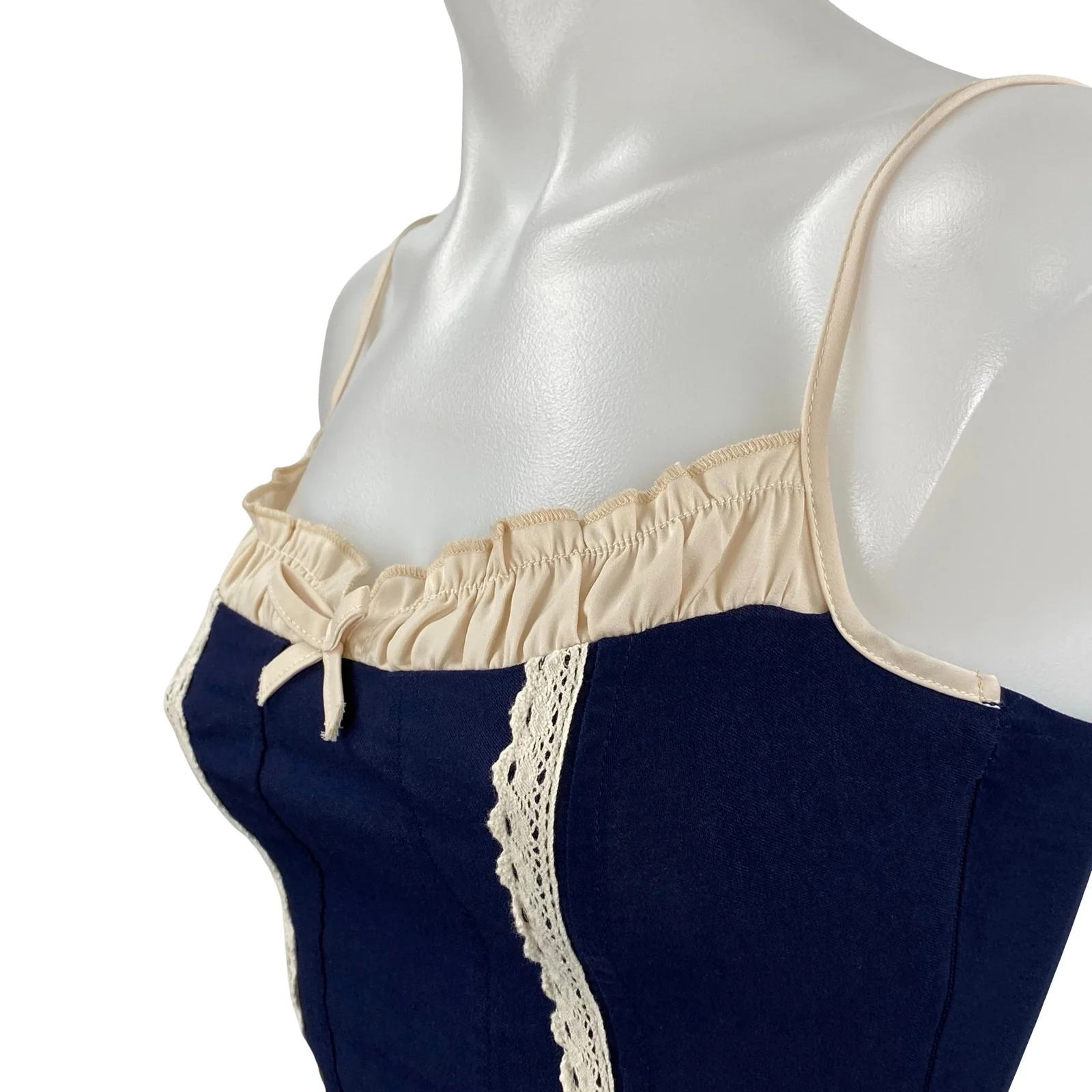 Motel Women's Navy Blue Lace Bow Corset Bustier Sleeveless Cami Crop Top Size XS - Image 3