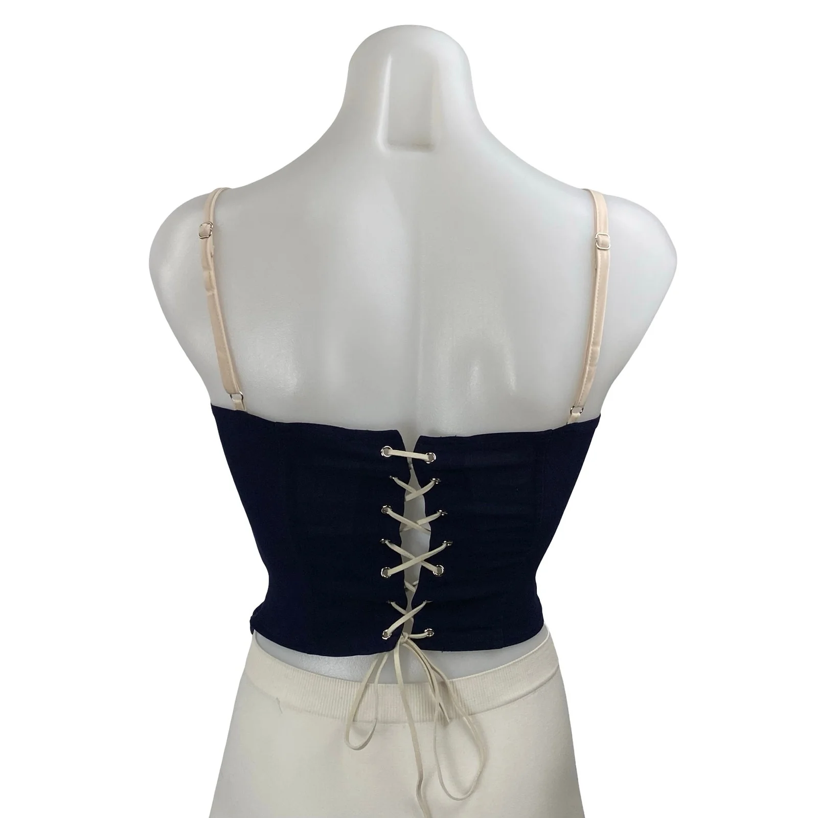 Motel Women's Navy Blue Lace Bow Corset Bustier Sleeveless Cami Crop Top Size XS - Image 4