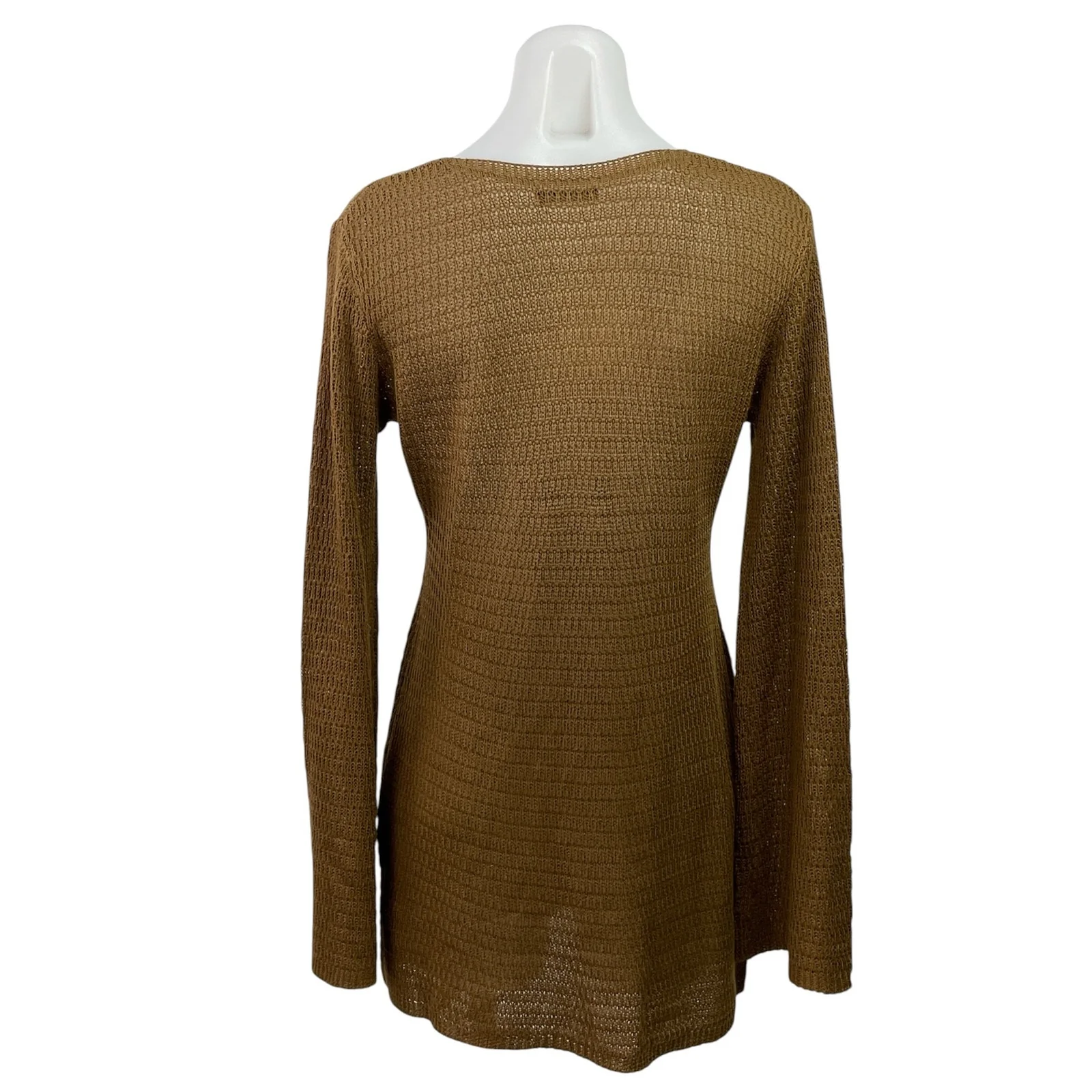 MOTF Women's Brown Long Sleeve Plunge V Neck Shell Knit A Line Mini Dress Size M - Image 3