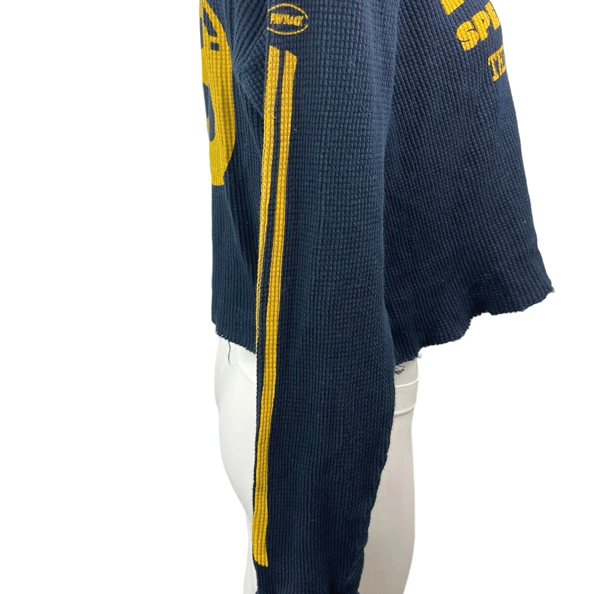 Mother Blue Yellow Waffle Knit Racing Boxy Long Sleeve Crop Tee T Shirt Top XS - Image 4