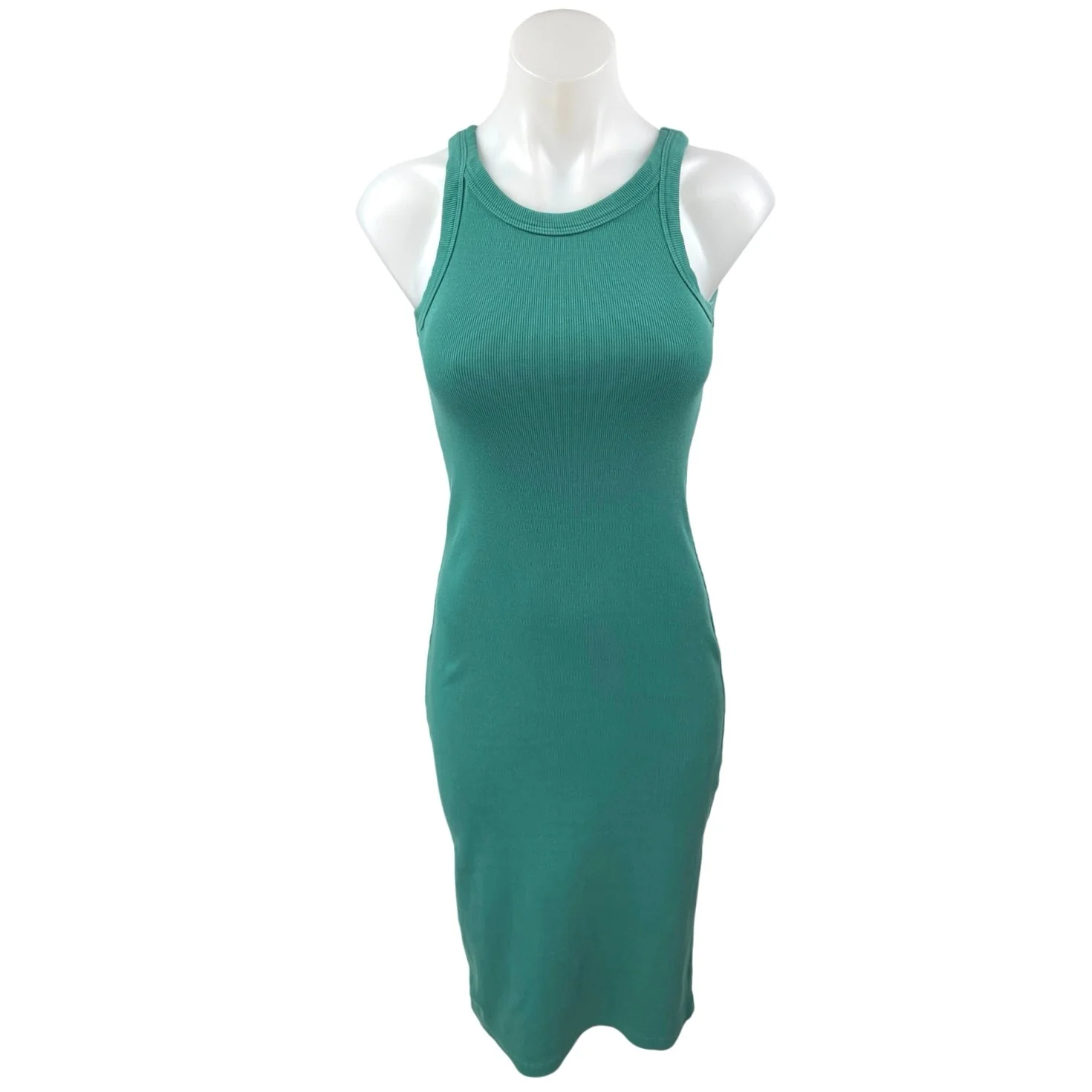 Mother Chin Ups Green Rib Knit Sleeveless Camisole Midi Bodycon Tank Dress Sz XS