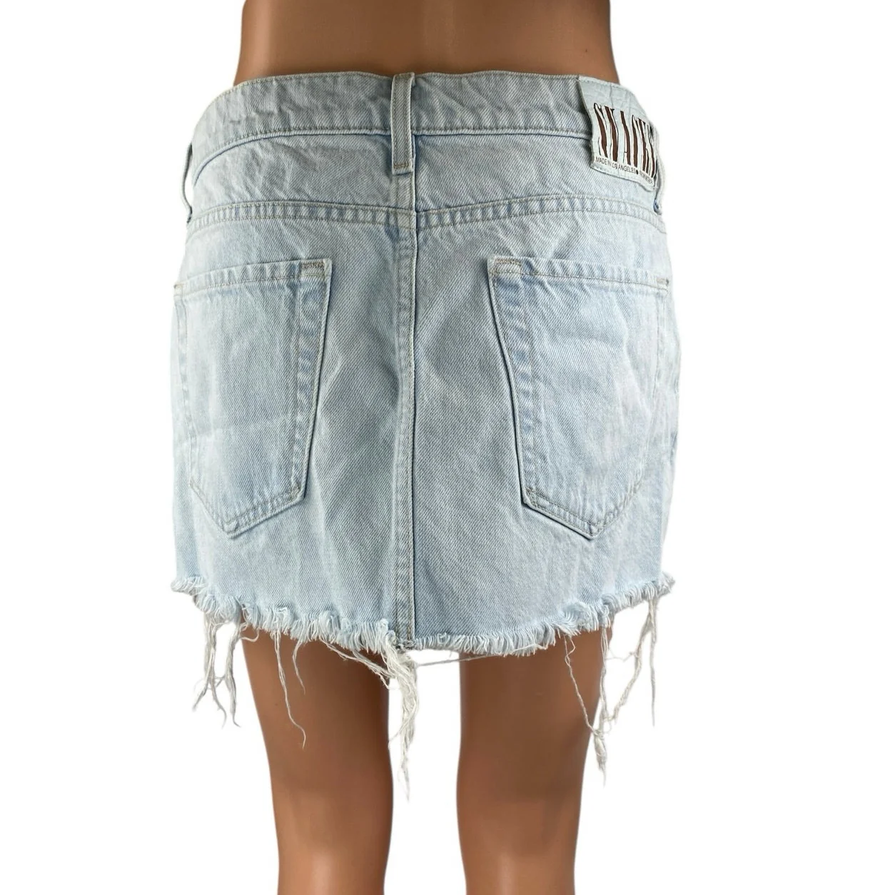 Mother Women's Blue Light Wash Raw Hem Cut Off Mini Denim Jean Skirt Size 27 - Image 3