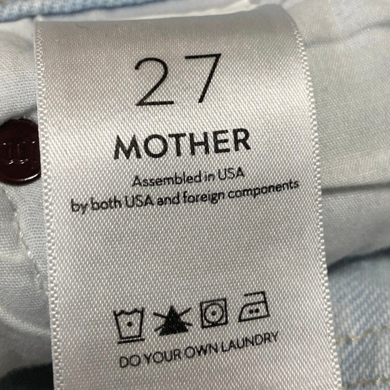 Mother Women's Blue Light Wash Raw Hem Cut Off Mini Denim Jean Skirt Size 27 - Image 4