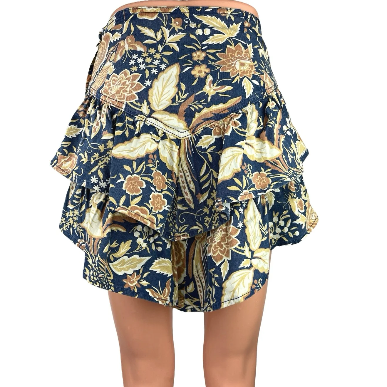 Mother Women's Multicolor Floral Print Ruffle Zipper Asymmetric Mini Skirt Sz XS - Image 3